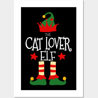 Cat Lover Elf Matching Family Group Christmas Party Pajamas Posters and Art